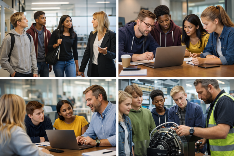 Different types of work experience activities for UK students including workplace visits, mentoring and virtual employer engagement.